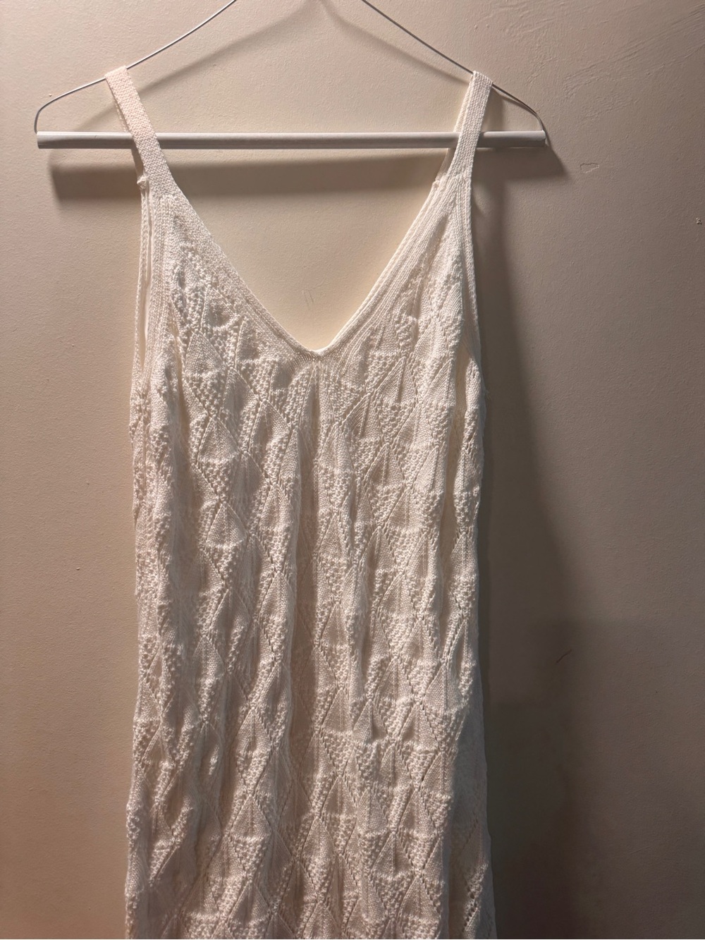 White Crochet Knit V-Neck Dress